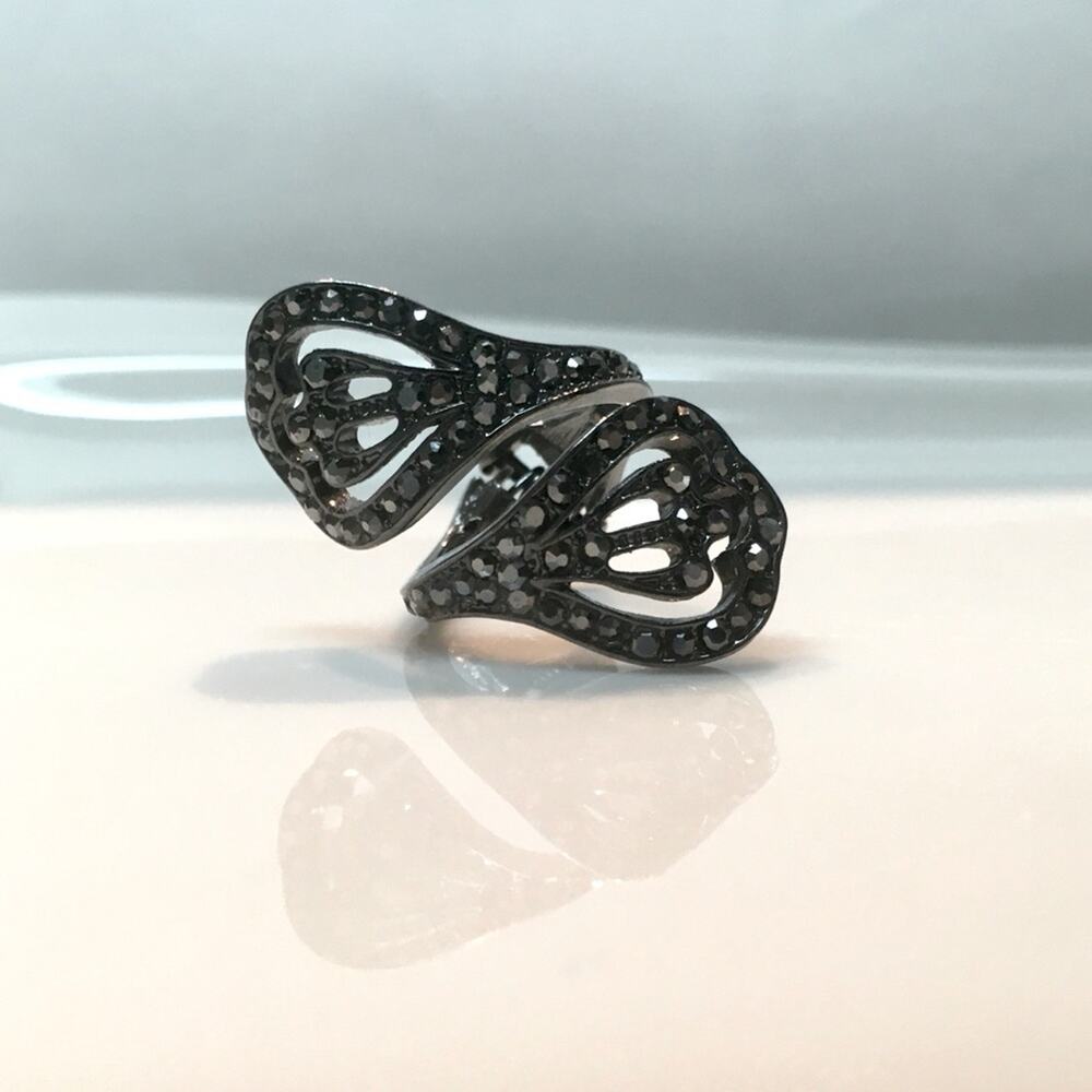 Long Dark Crystals Spring Ring. Statement Piece